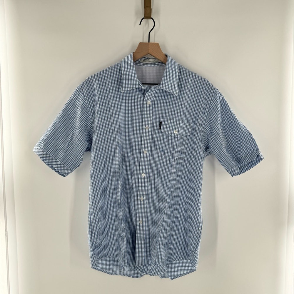 Criquet Seersucker Vented Button Down Short Sleeve Shirt Summer Preppy Sz Medium